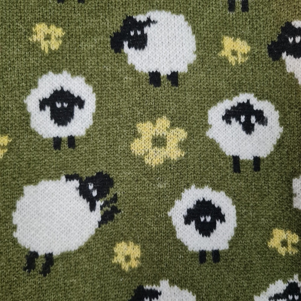 Zara Sweater Womens Medium Green Sheep Floral Graphic Knit Pullover Kawaii - Picture 8 of 16